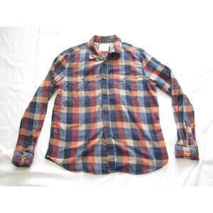 Men Denim & Flower Plaid Cotton Long Sleeve Shirt Sz XL (MT603)